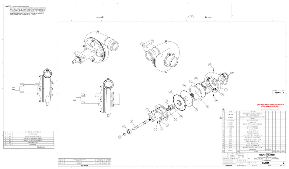 Transland 55604 – 6½" Stainless Steel Spray Pump (2.5 Outlet/ 3 Inlet) 602/802 w/Diagram
